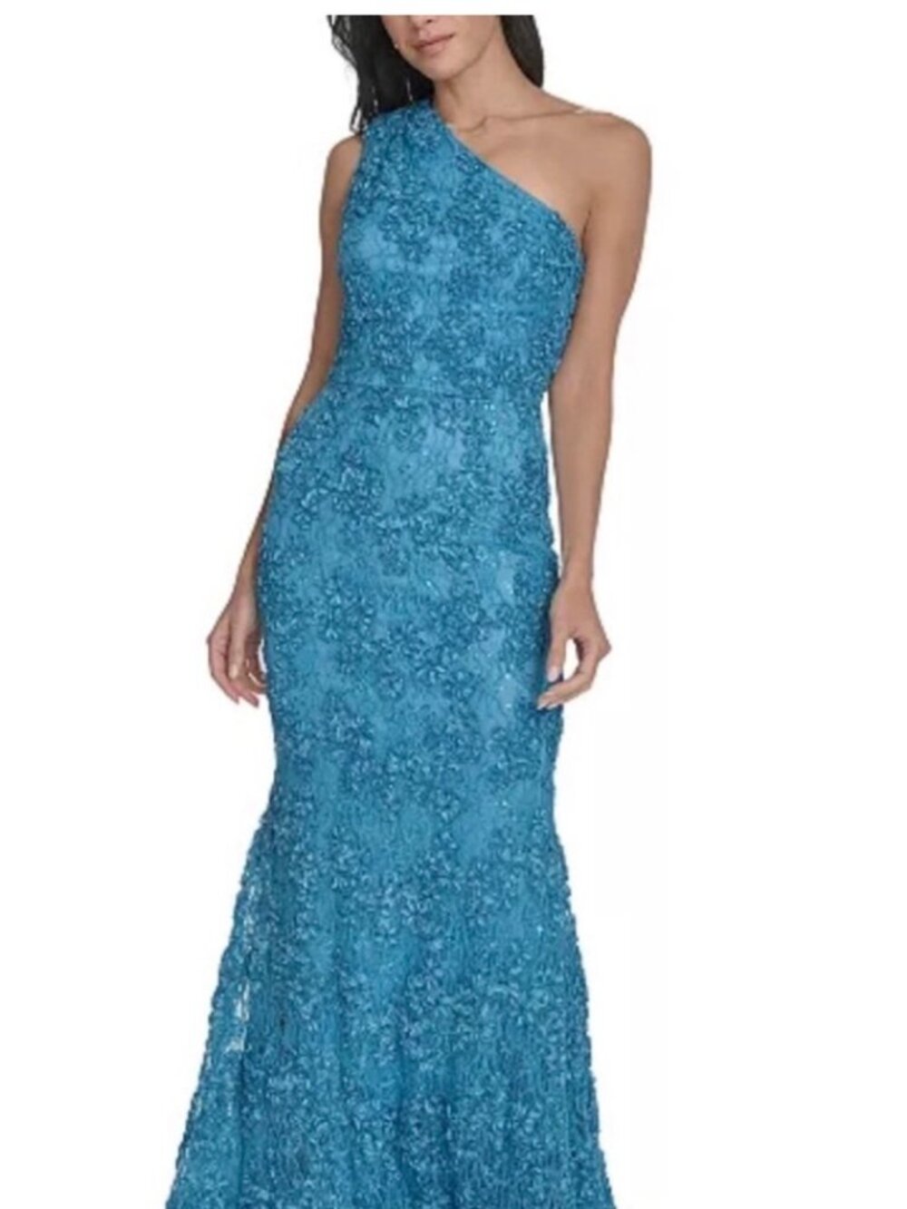 NWT Jessica Howard Teal One-Shoulder Maxi Dress. Size 12P